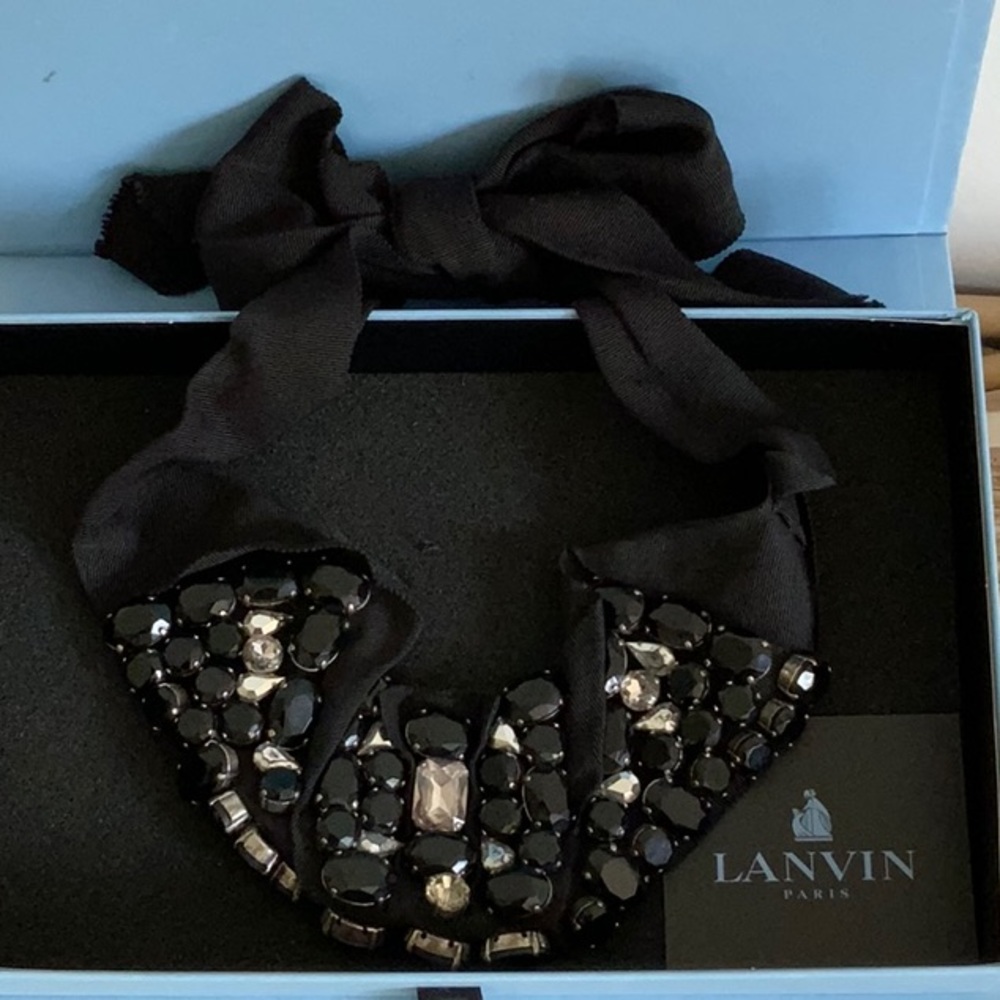 Lanvin Paris Jeweled Choker Grosgrain Necklace